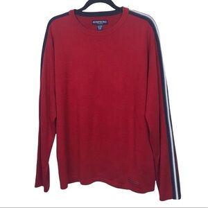 Aeropostale Red Crew Neck Sweater With Stripe Sleeves